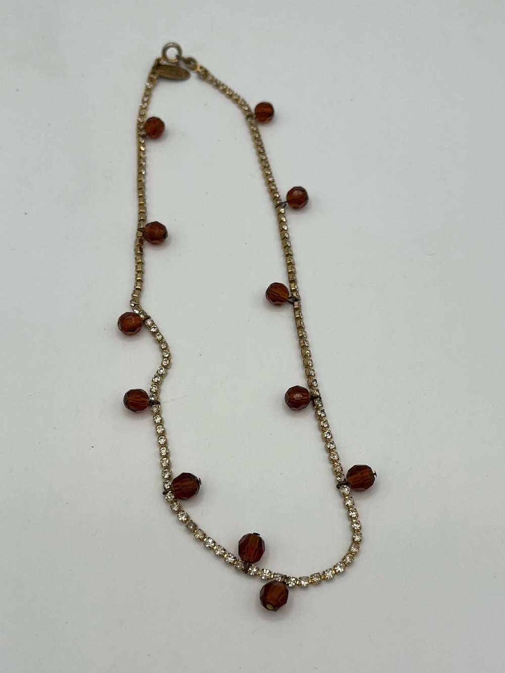 Signed Miriam Haskell Vintage Jewelry Set Gold Amber Rhinestone Demi-Parure - Picture 2 of 8